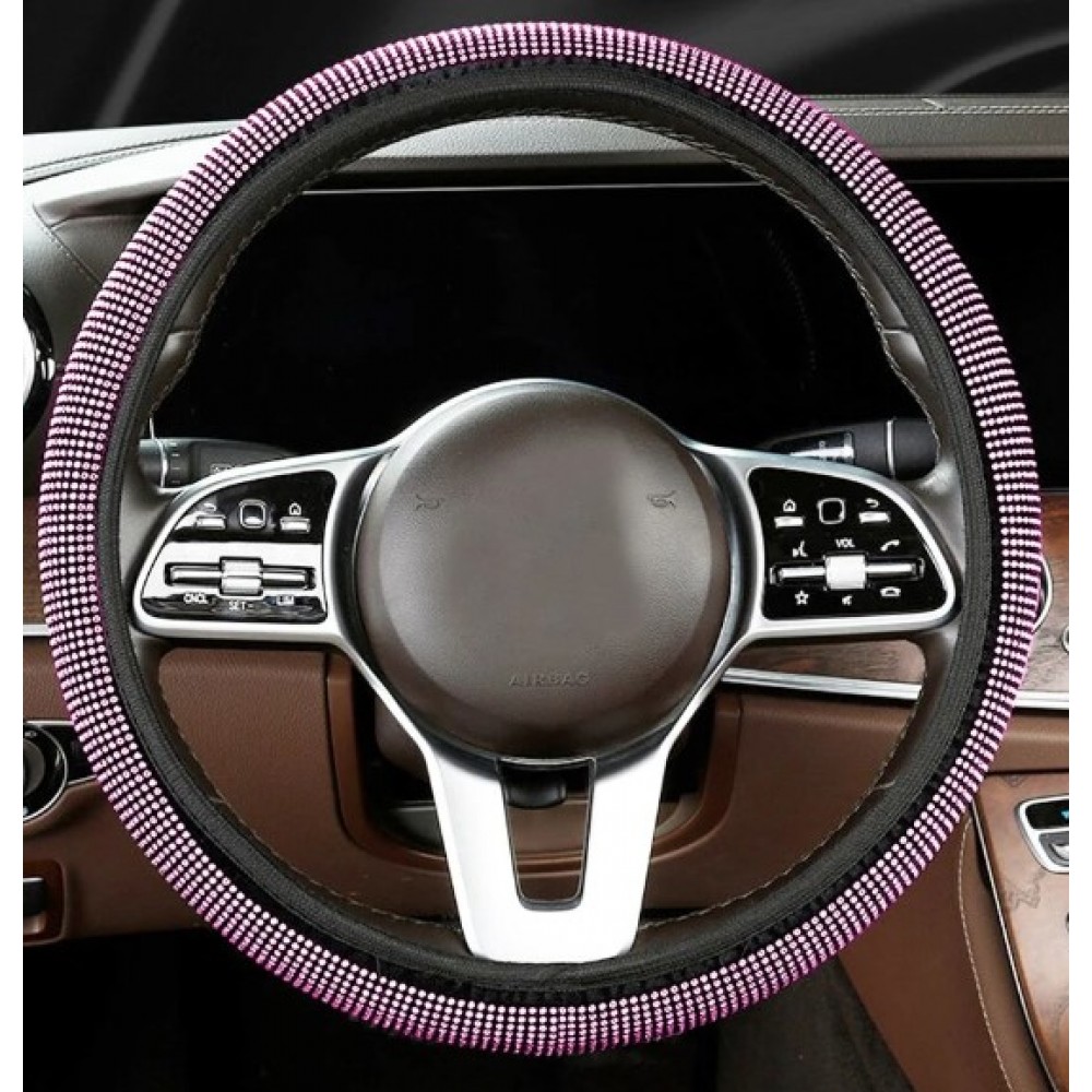 Κάλυμμα τιμονιού αυτοκινήτου συνθετικό με στρας 37-39cm (Pink)