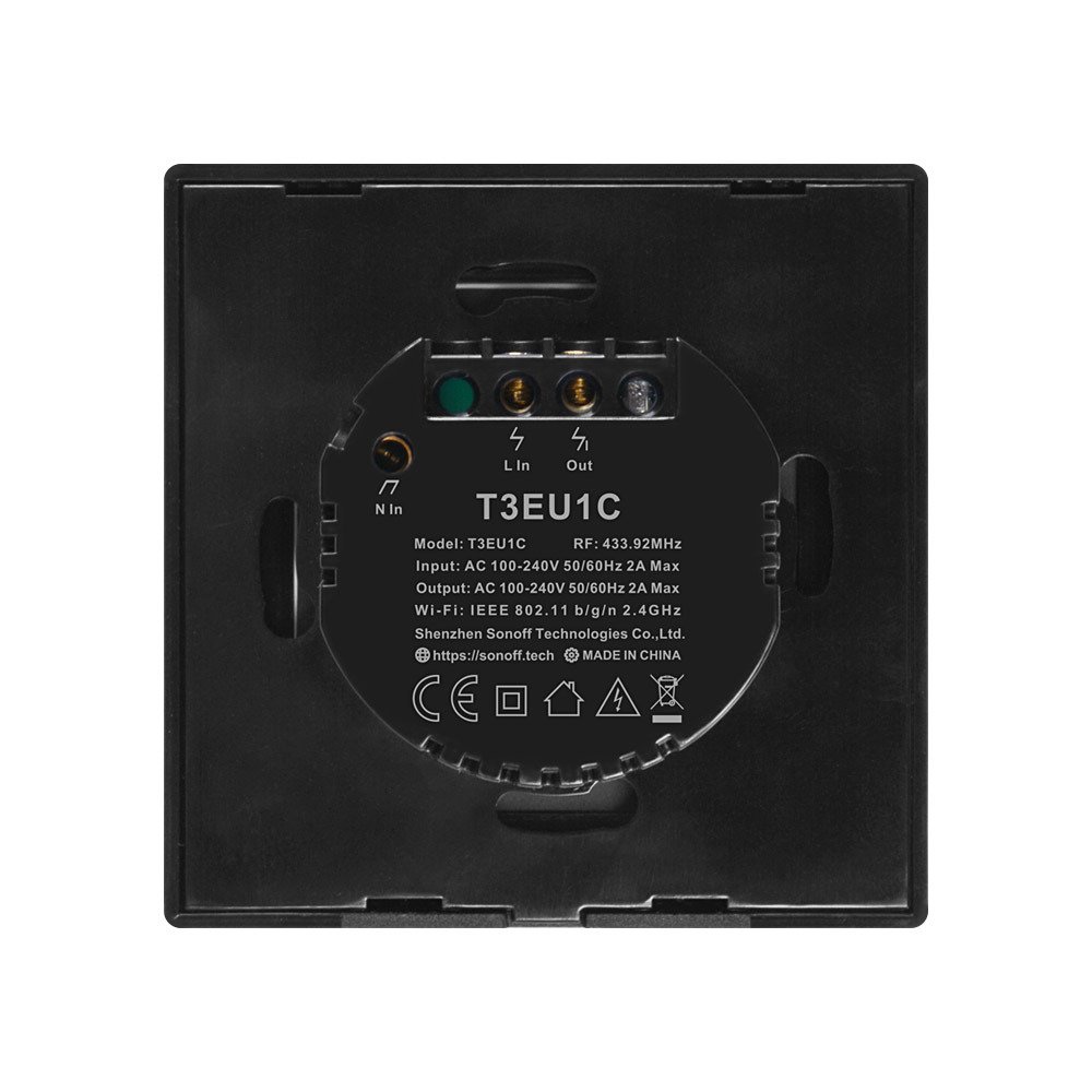 Sonoff T3EU1C-TX | Ασύρματος διακόπτης ενός πλήκτρου με λειτουργία WiFi και RF - Black