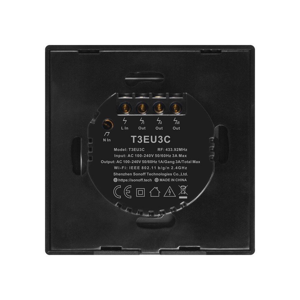 Sonoff T3EU3C-TX | Ασύρματος διακόπτης τριών πλήκτρων με λειτουργία WiFi και RF - Black