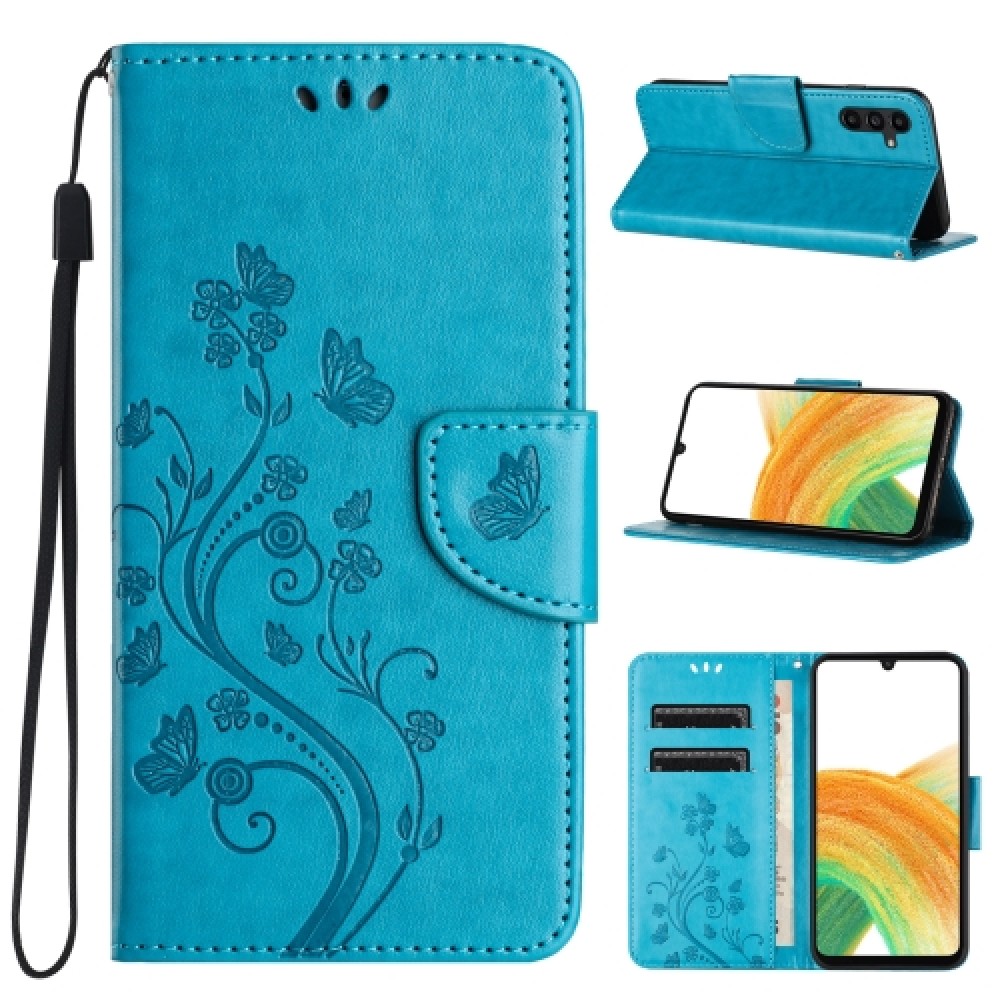 Δερμάτινη θήκη book με μαγνητικό κλείσιμο Butterfly Flower Pattern για το Samsung Galaxy A55 Blue