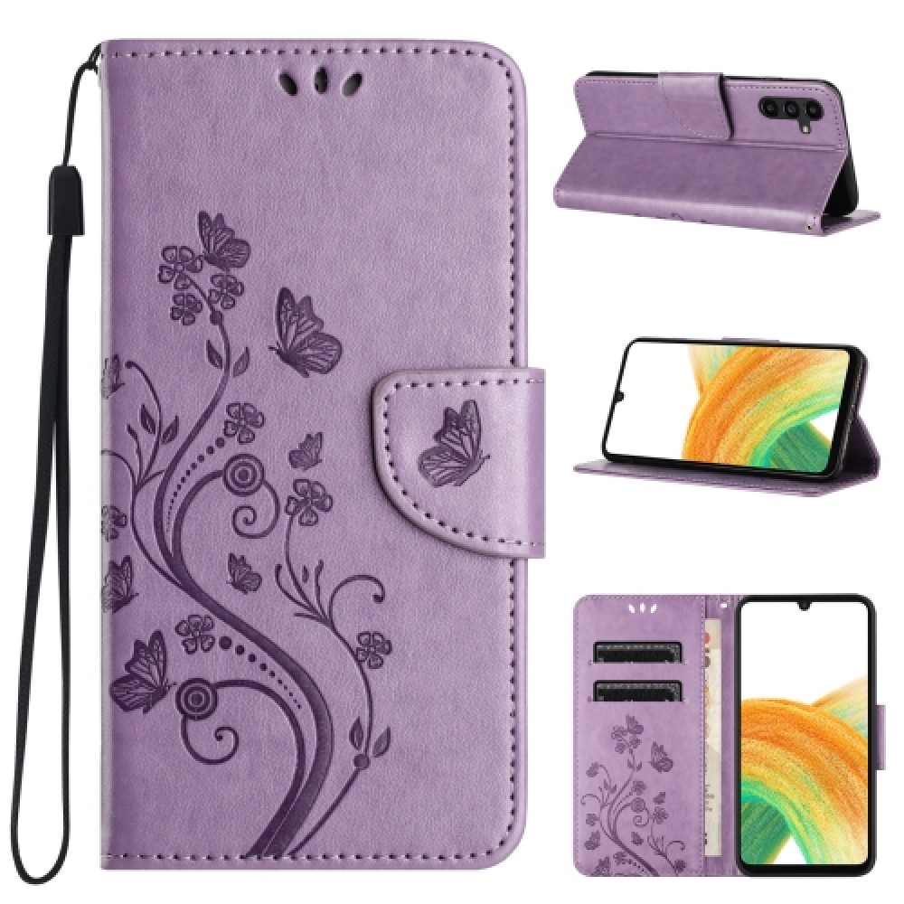 Δερμάτινη θήκη book με μαγνητικό κλείσιμο Butterfly Flower Pattern για το Samsung Galaxy A55 Light Purple