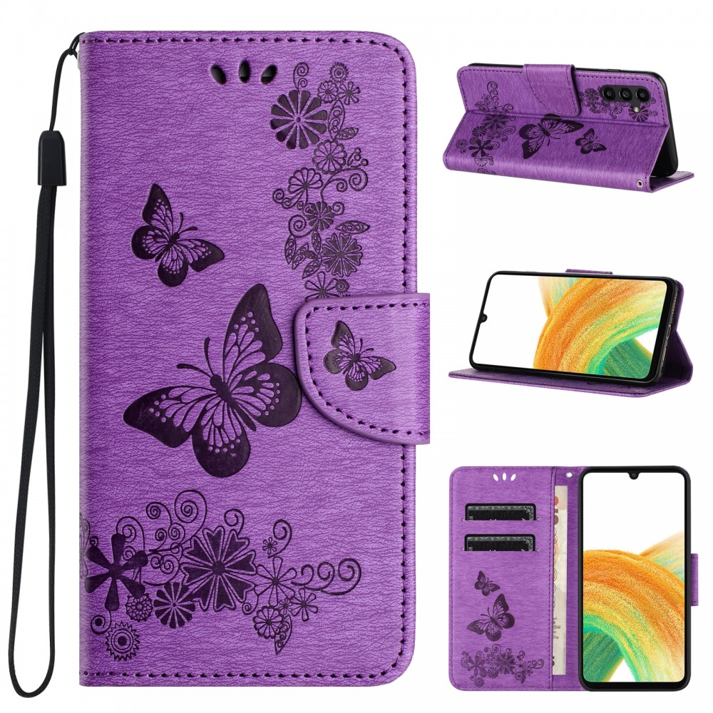 Δερμάτινη θήκη book με butterfly pattern και μαγνητικό κλείσιμο για το Samsung Galaxy A35 Purple