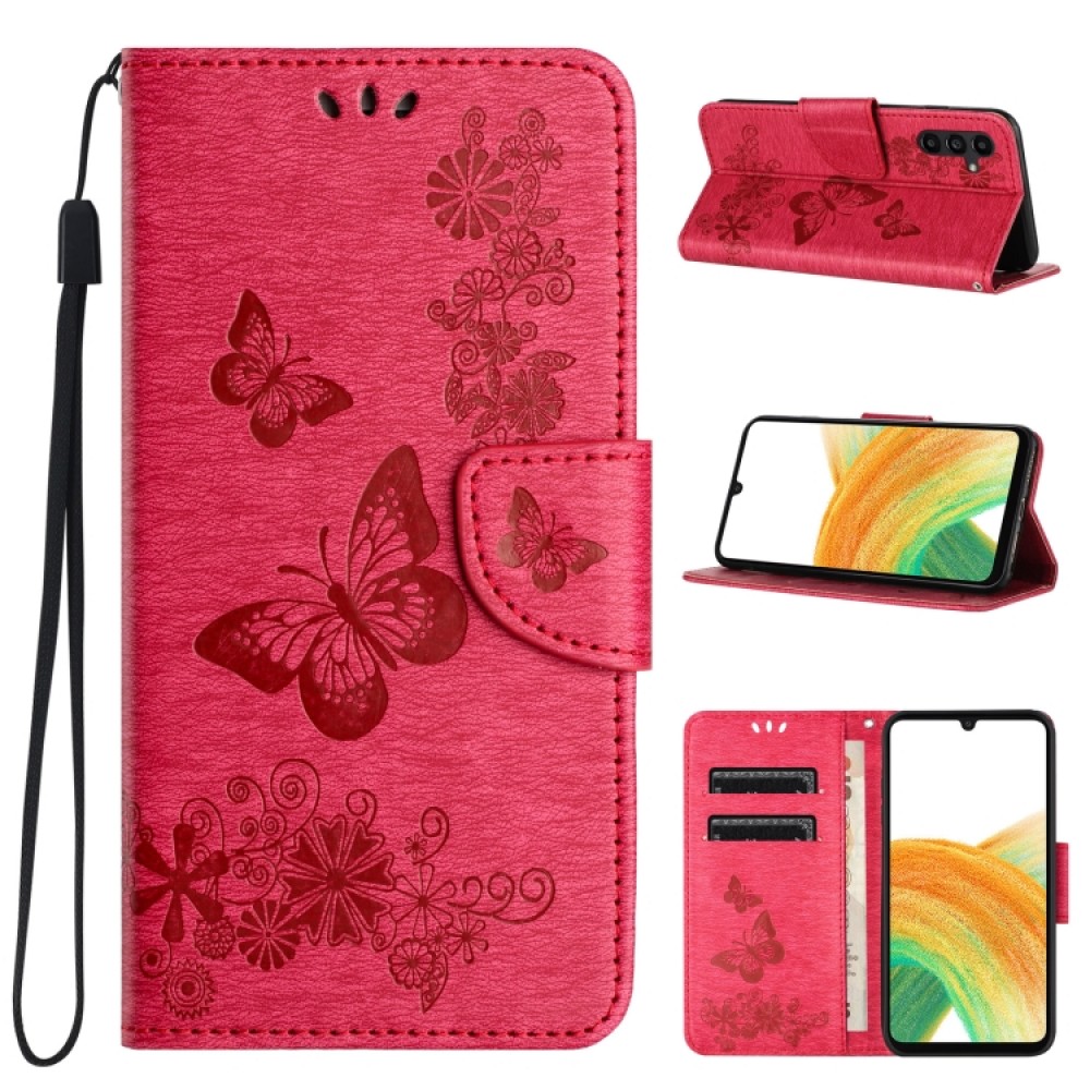 Δερμάτινη θήκη book με butterfly pattern και μαγνητικό κλείσιμο για το Samsung Galaxy A35 Red