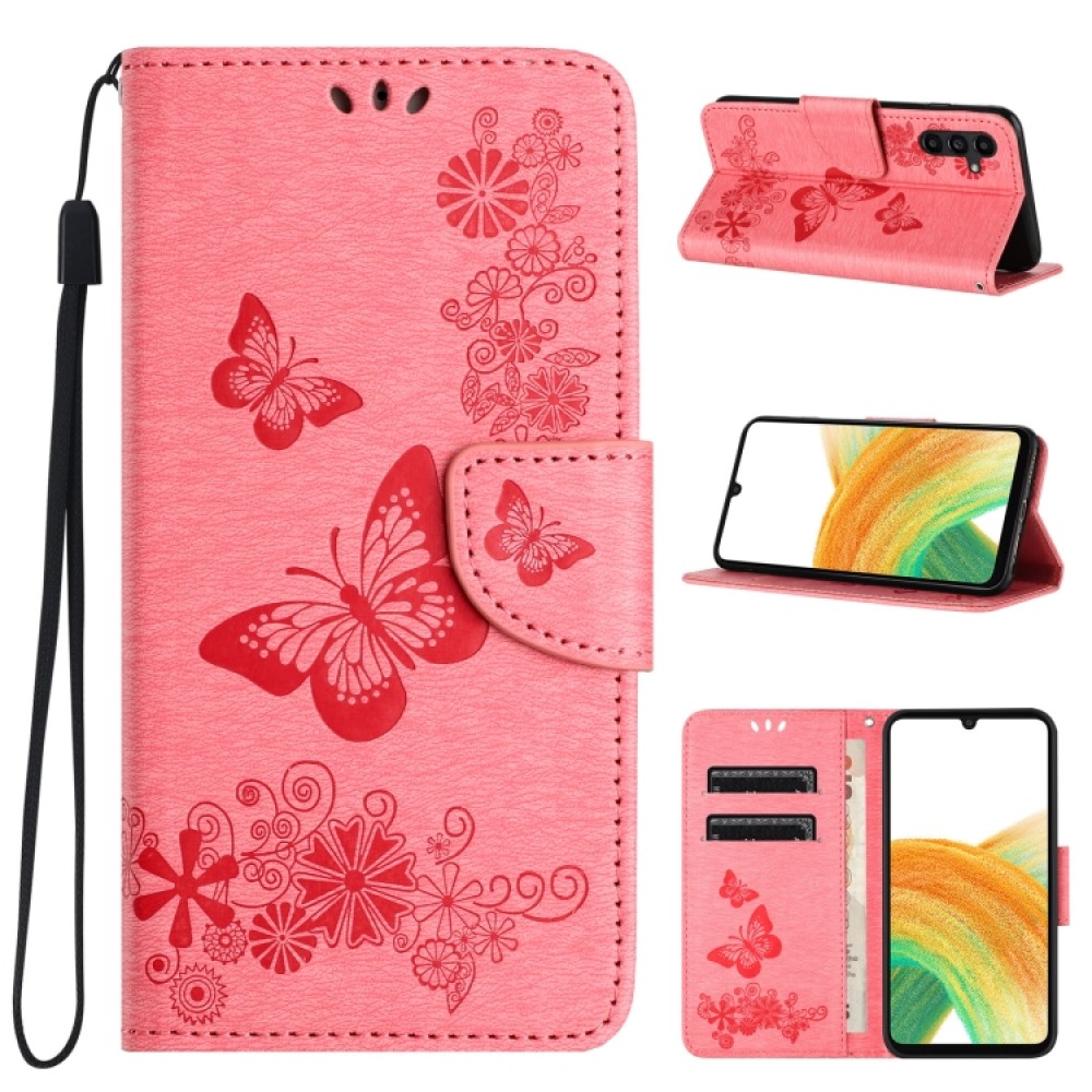 Δερμάτινη θήκη book με butterfly pattern και μαγνητικό κλείσιμο για το Samsung Galaxy A35 Pink