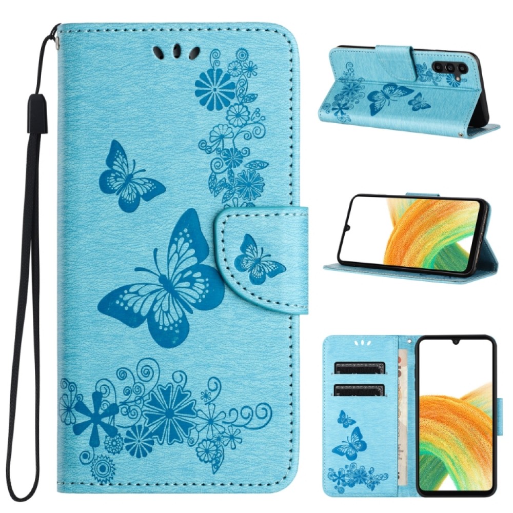 Δερμάτινη θήκη book με butterfly pattern και μαγνητικό κλείσιμο για το Samsung Galaxy A35 Blue