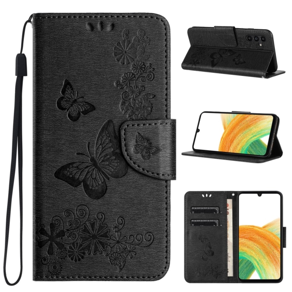 Δερμάτινη θήκη book με butterfly pattern και μαγνητικό κλείσιμο για το Samsung Galaxy A35 Black