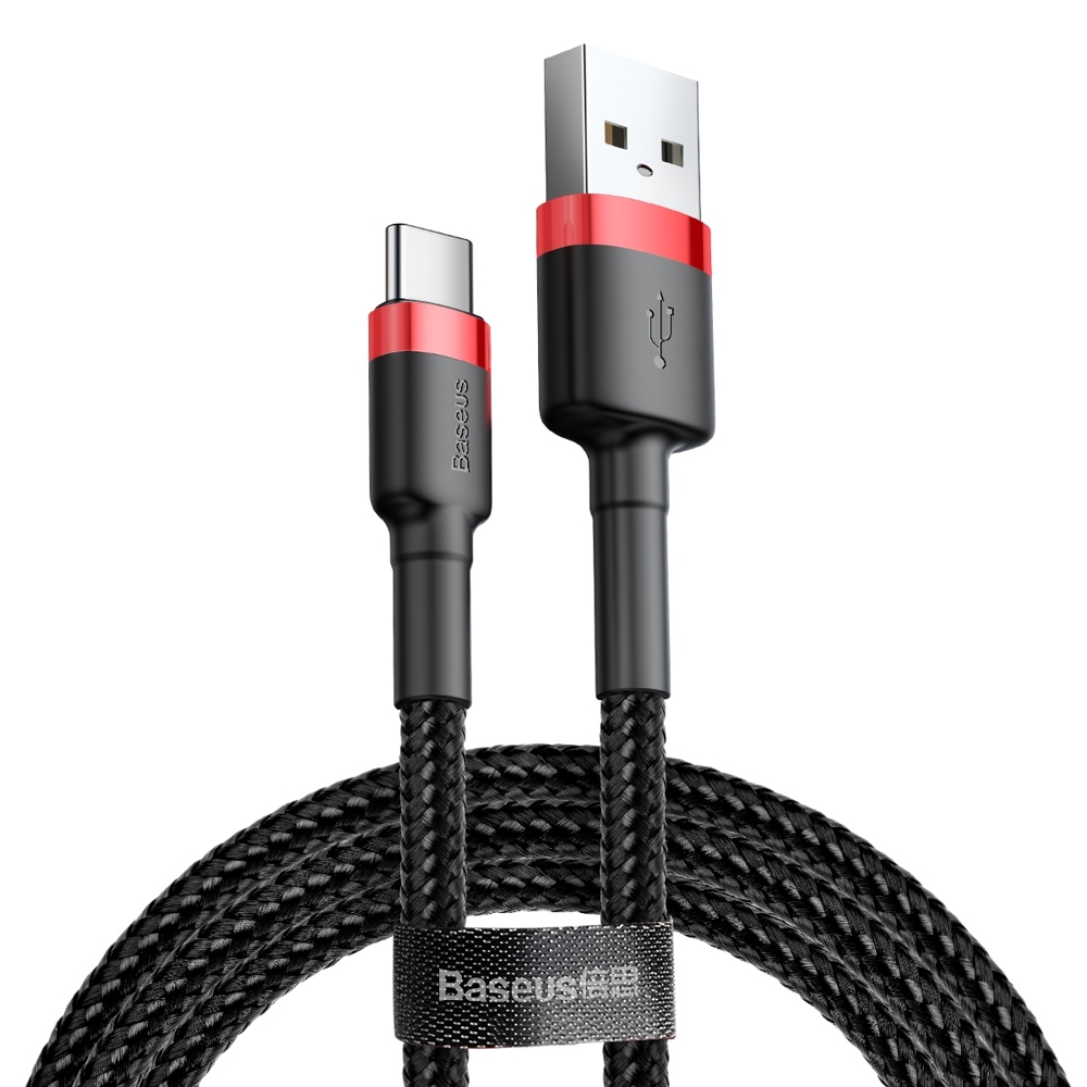 Baseus Cafule Cable Durable Nylon Braided Wire USB / USB-C QC3.0 2A 2M Μαύρο - Κόκκινο (CATKLF-C91)