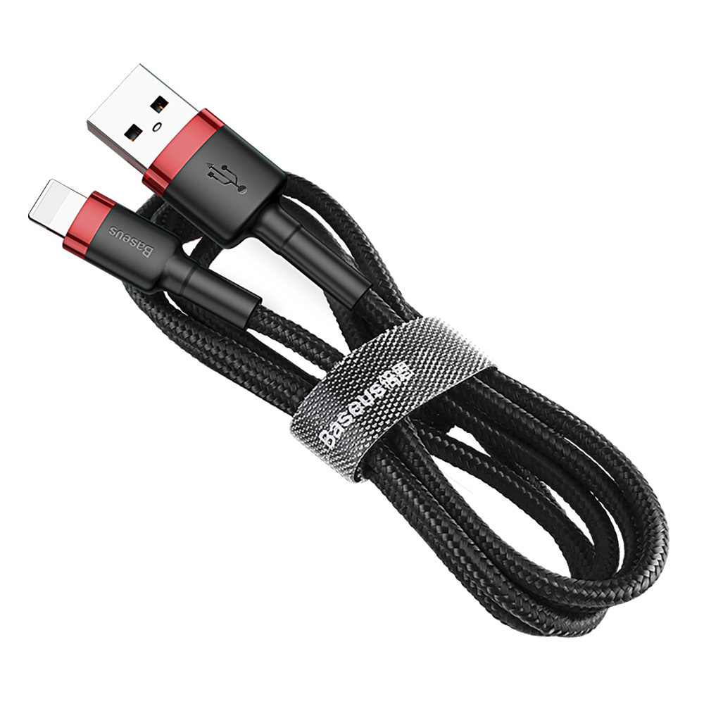 Baseus Cafule Cable Durable Nylon Braided Wire USB / Lightning QC3.0 2.4A 1M Μαύρο - Κόκκινο (CALKLF-B19)