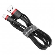 Baseus Cafule Cable Durable Nylon Braided Wire USB / Lightning QC3.0 2.4A 1M Μαύρο - Κόκκινο (CALKLF-B19)