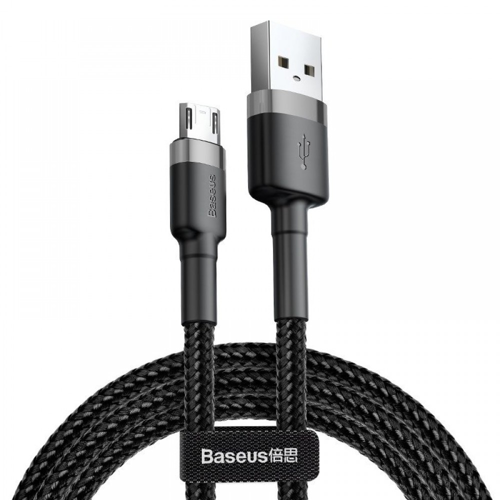 Baseus Cafule Καλώδιο Durable Nylon Braided Wire USB / micro USB QC3.0 2.4A 1M black-grey (CAMKLF-BG1)
