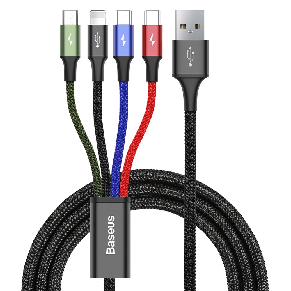 Baseus Braided USB to Lightning / 2x Type-C / micro USB Cable Πολύχρωμο 1.2m (CA1T4-B01)