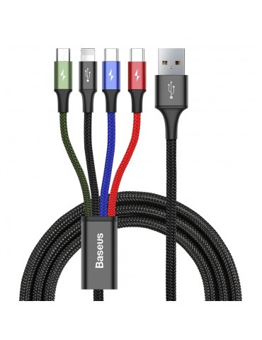 Baseus Braided USB to Lightning / 2x Type-C / micro USB Cable Πολύχρωμο 1.2m (CA1T4-B01)