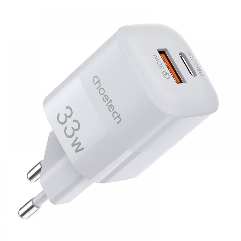 Choetech Φορτιστής με Θύρα USB-A και Θύρα USB-C 33W Power Delivery / Quick Charge 3.0 PD5006-EU-WH White