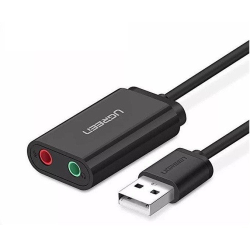 Ugreen US205 Εξωτερική USB - 3.5 mm mini jack Κάρτα Ήχου 2.0 15cm 30724 Black