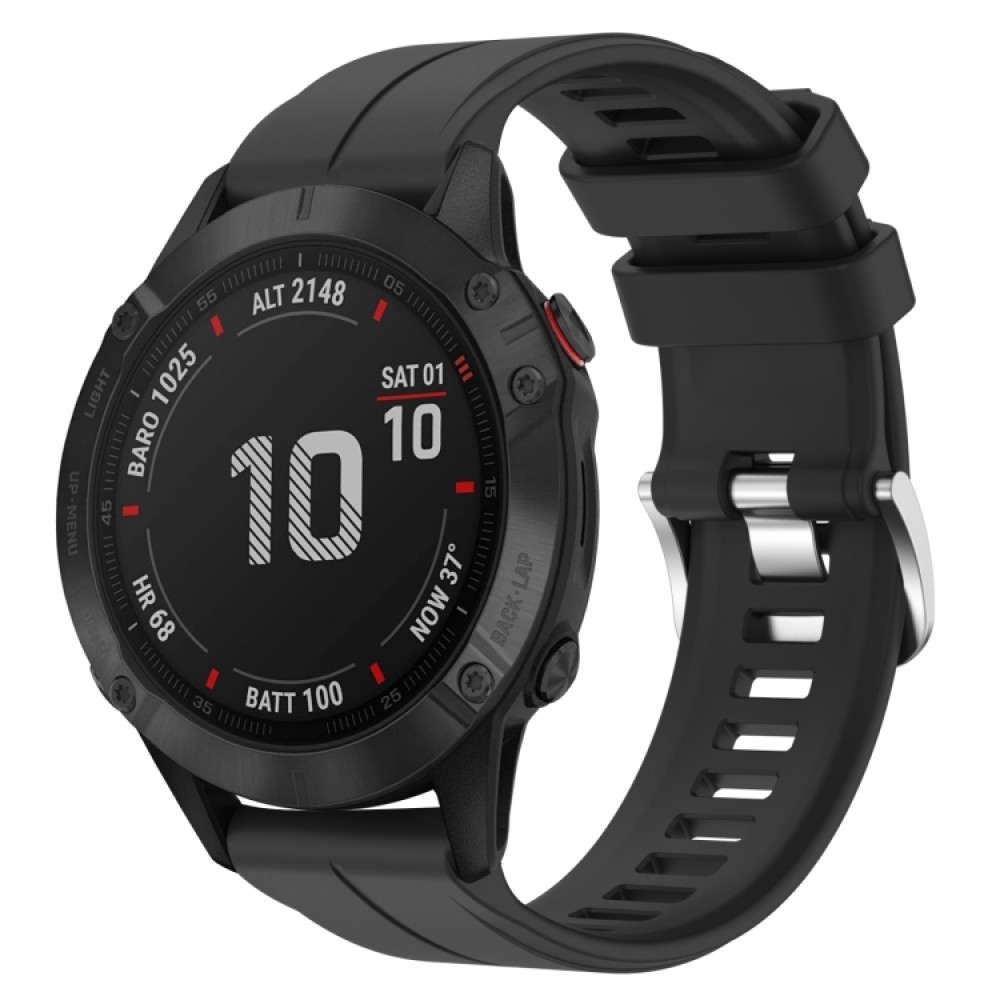 Λουράκι σιλικόνης με ασημί κούμπωμα για το Garmin Fenix 5/5 Plus/ Forerunner 935/945/Quatix 5/Quatix 5 Sapphire  (Black)  