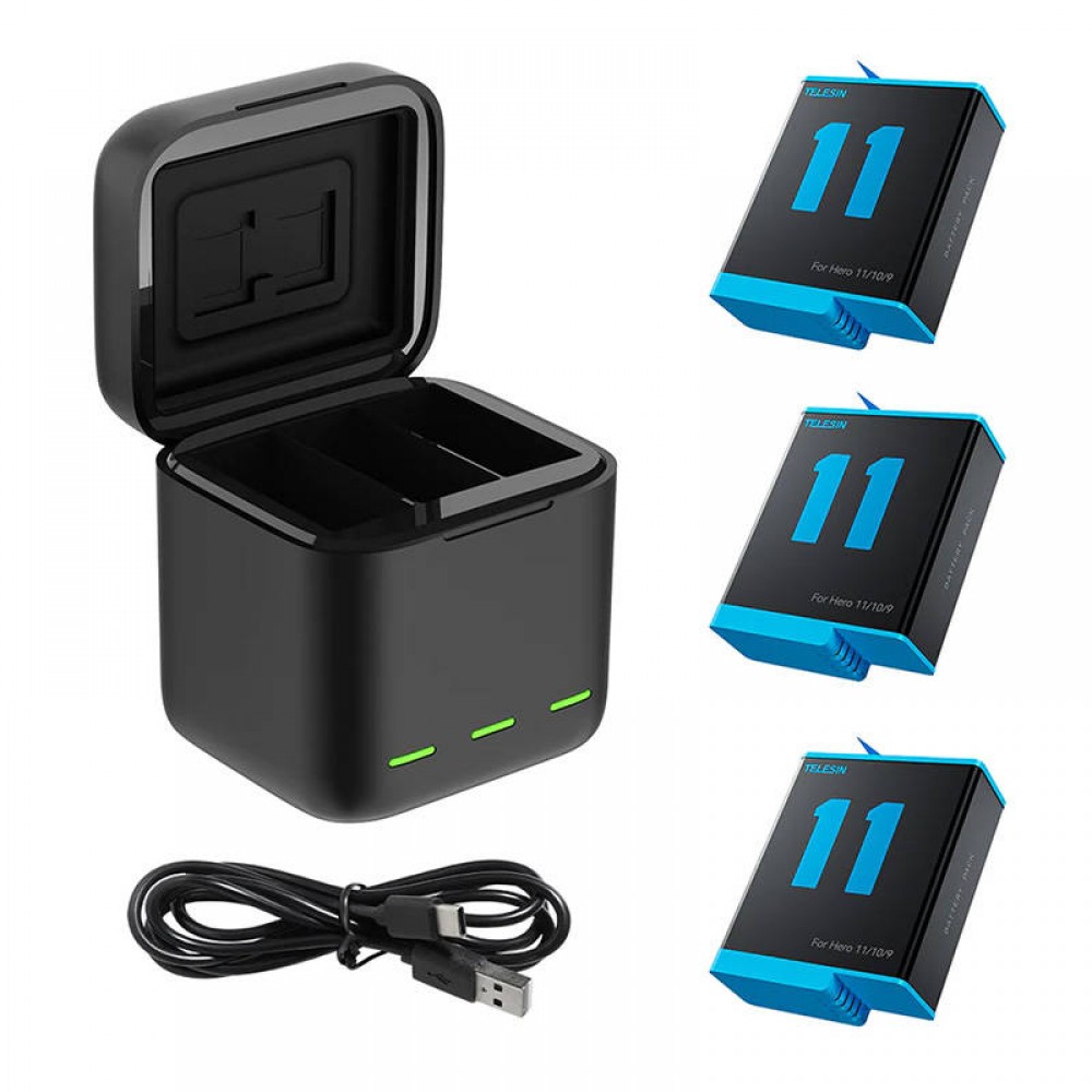 Telesin 3-slot charger box for GoPro Hero Hero 11 / 10 / 9 + 3 batteries (GP-BNC-902)