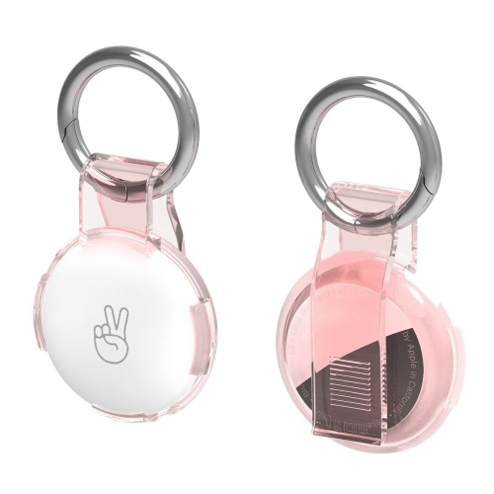 Θήκη σιλικόνης για AirTag με back clip και μπρελόκ Transparent Pink