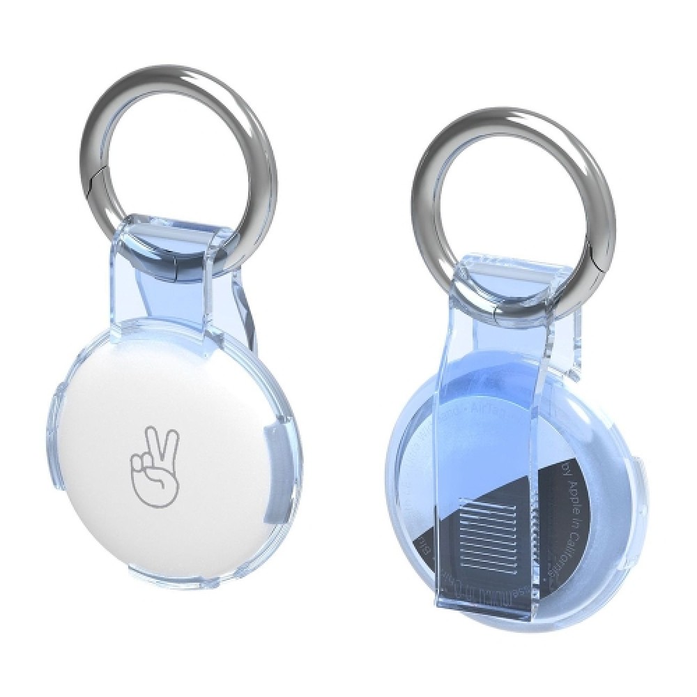 Θήκη σιλικόνης για AirTag με back clip και μπρελόκ Transparent Blue