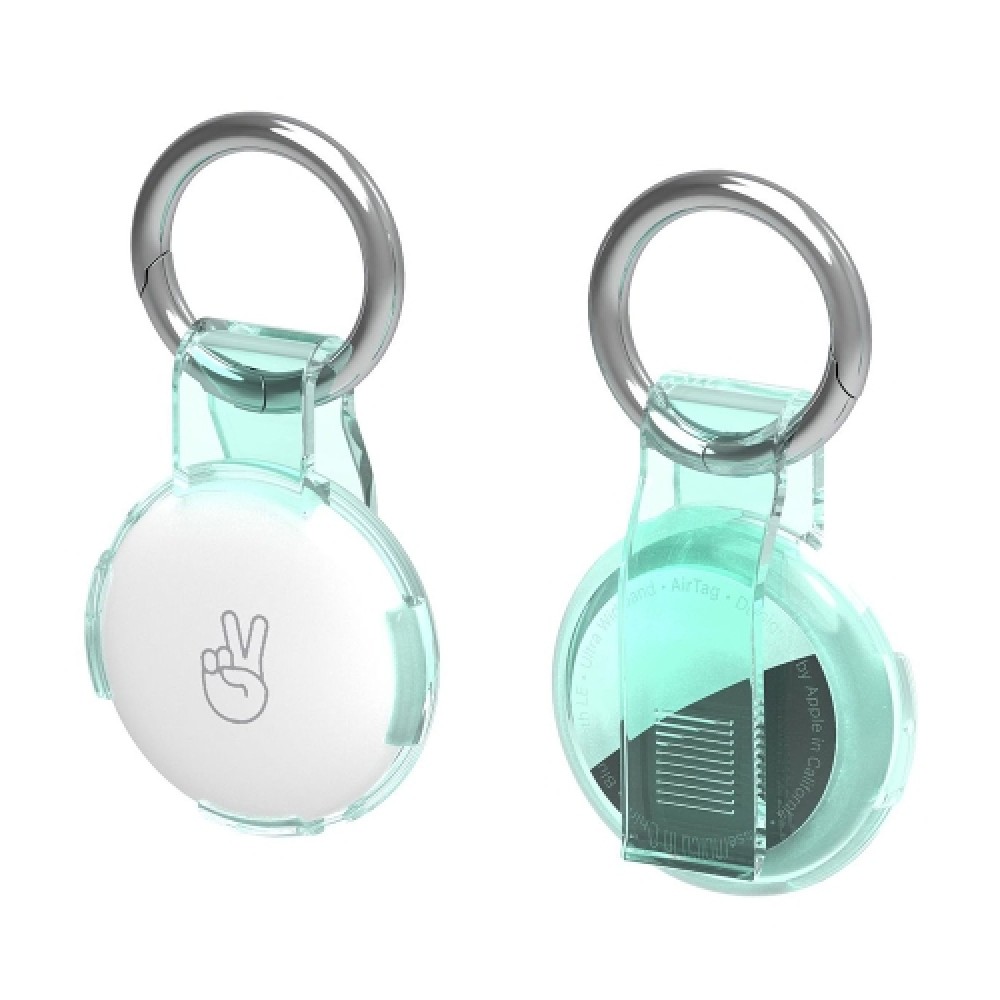 Θήκη σιλικόνης για AirTag με back clip και μπρελόκ Transparent Green
