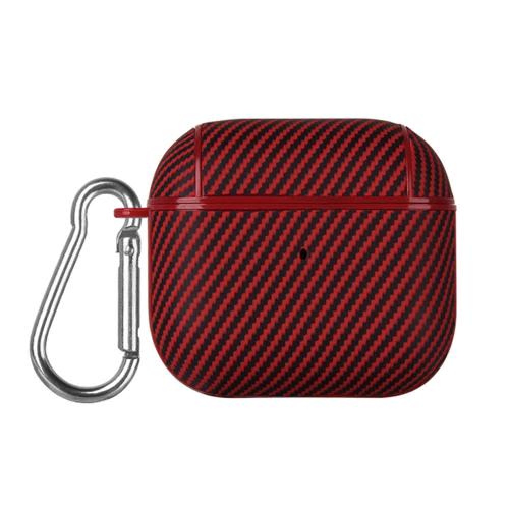 Θήκη carbon fiber με γάντζο ασφαλείας για AirPods 4 Red