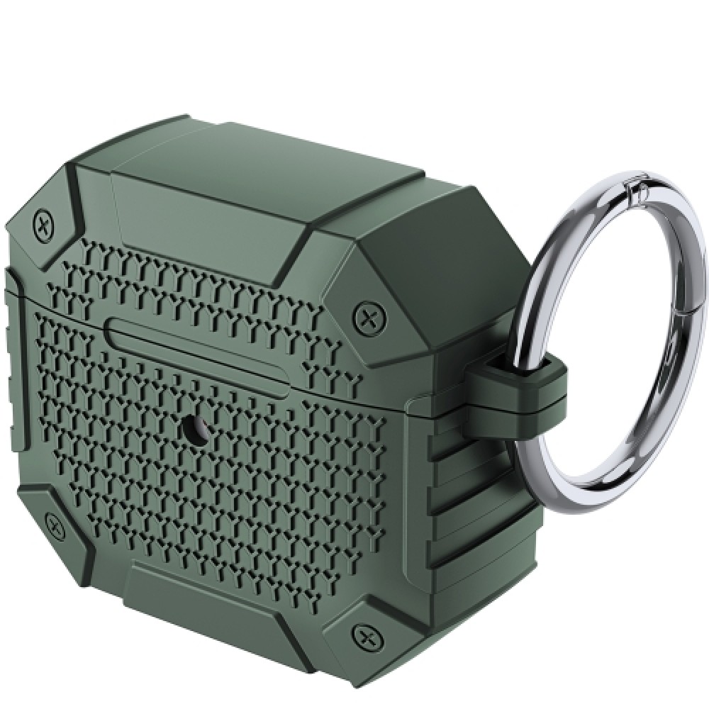 Θήκη shockproof armor με μπρελόκ για AirPods 4 Dark Green