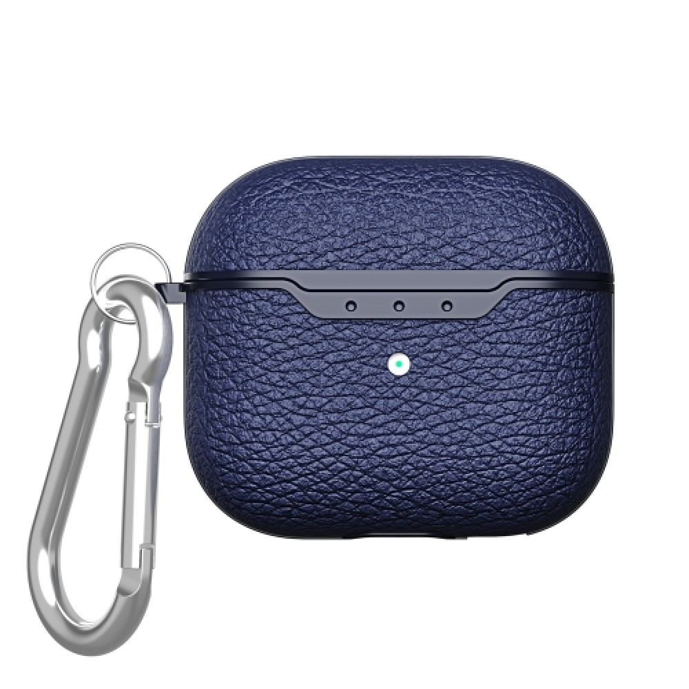 Δερμάτινη θήκη Litchi Texture με γάντζο ασφαλείας για AirPods 4 Blue