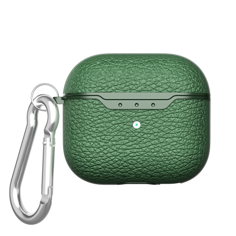 Δερμάτινη θήκη Litchi Texture με γάντζο ασφαλείας για AirPods 4 Green