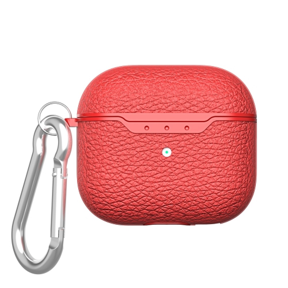 Δερμάτινη θήκη Litchi Texture με γάντζο ασφαλείας για AirPods 4 Red