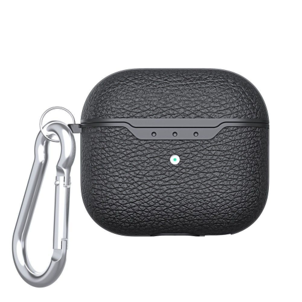 Δερμάτινη θήκη Litchi Texture με γάντζο ασφαλείας για AirPods 4 Black