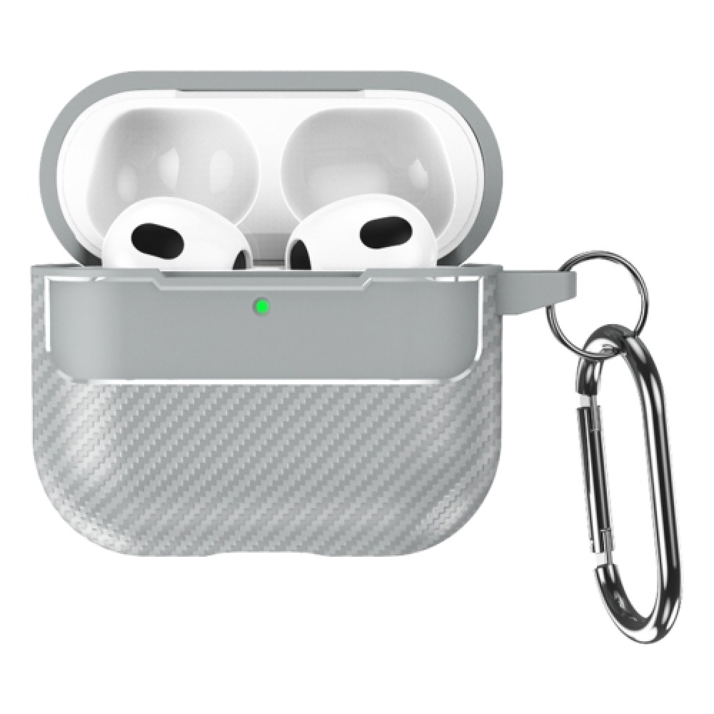 Θήκη Carbon Fiber με γάντζο ασφαλείας για AirPods 4 Grey