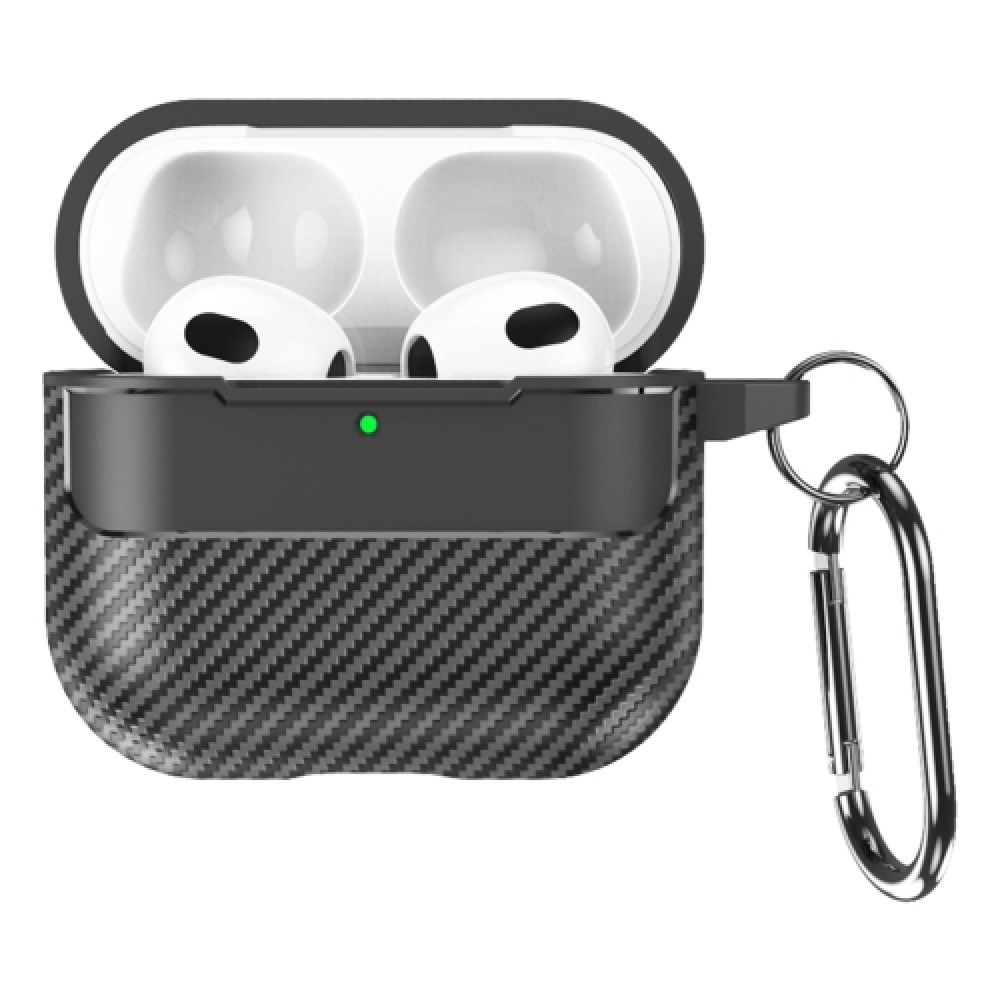 Θήκη Carbon Fiber με γάντζο ασφαλείας για AirPods 4 Black