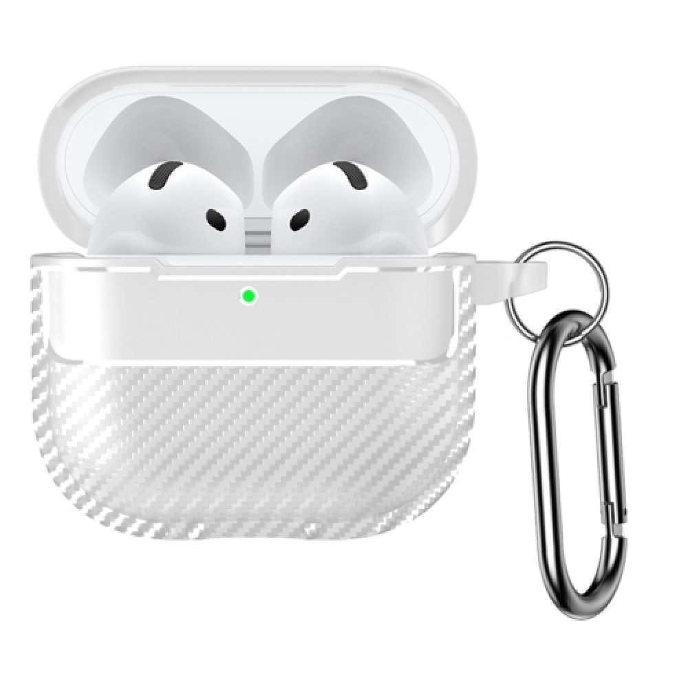 Θήκη Carbon Fiber με γάντζο ασφαλείας για AirPods 4 Transparent
