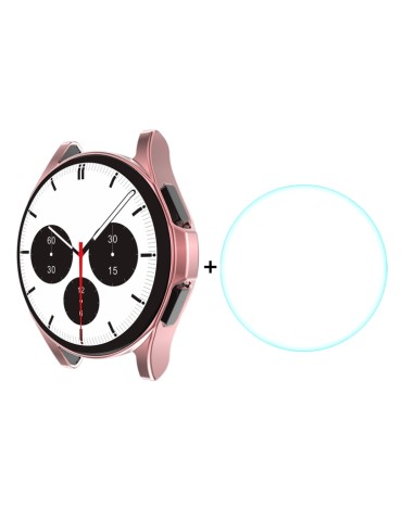 Θήκη προστασίας σιλικόνης  με tempered glass για τοSamsung Galaxy Watch 4 Classic 46mm - Pink