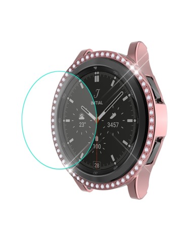 Θήκη προστασίας σιλικόνης  με διασκοσμητικά strass και tempered glass για το Samsung Galaxy Watch4 Classic 42mm - Pink