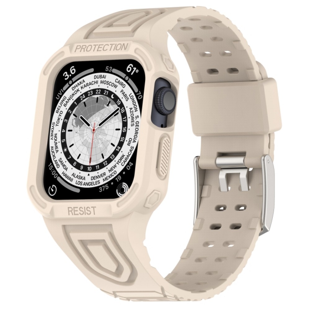 Λουράκι σιλικόνης με ενσωματωμένη θήκη προστασίας για το Apple Watch Series 8&7 45mm / SE 2&6&SE&5&4 44mm / 3&2&1 42mm(Ivory)  