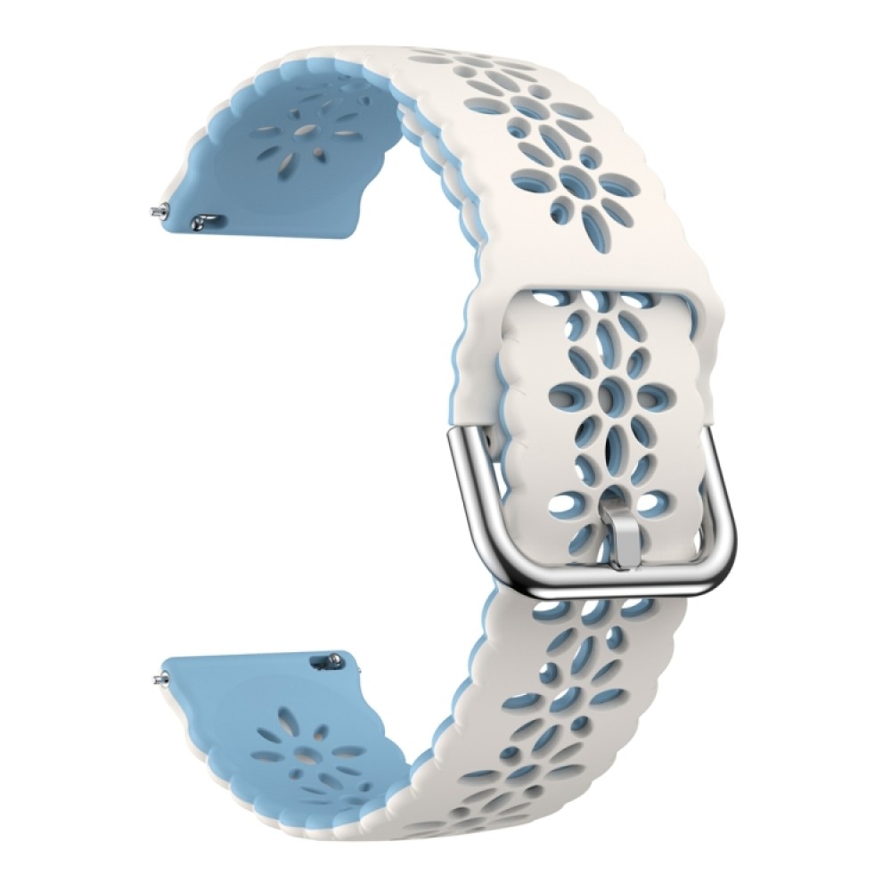 Λουράκι σιλικόνης flower pattern δίχρωμο για το Garmin Forerunner 245 (White+Light Blue)