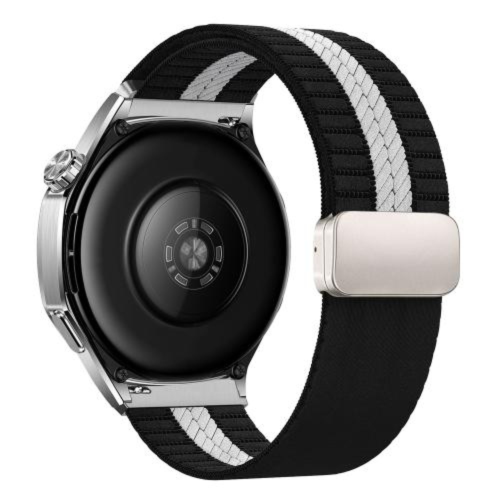 Nylon λουράκι με ασημί μαγνητικό κλείσιμο για το Garmin Venu 3 Black White Nylon λουράκι με ασημί μαγνητικό κλείσιμο για το Garmin Venu 3 Black White