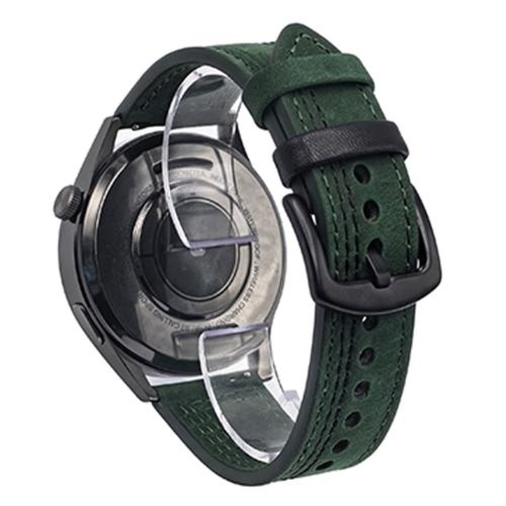 Δερμάτινο λουράκι Seven-Line pattern για το HUAWEI WATCH GT 3 42 mm Green Black Thread Δερμάτινο λουράκι Seven-Line pattern για το HUAWEI WATCH GT 3 42 mm Green Black Thread