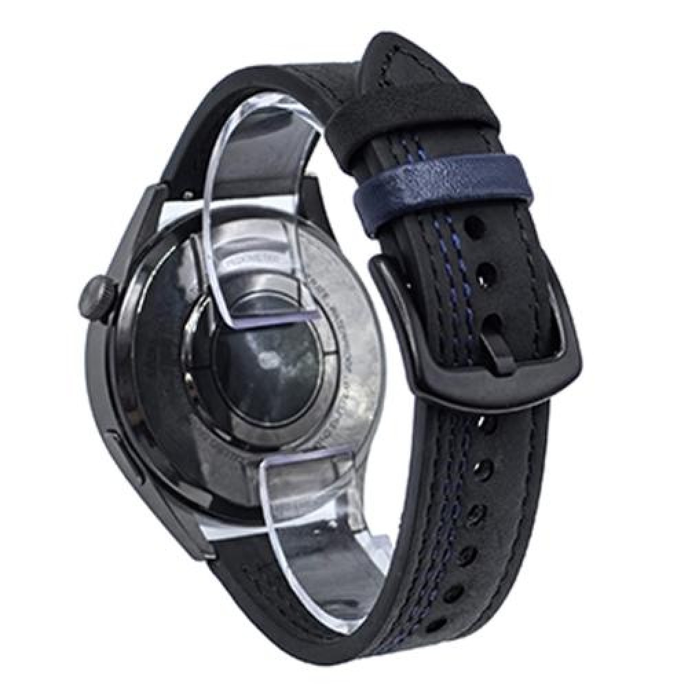 Δερμάτινο λουράκι Seven-Line pattern για το HUAWEI WATCH GT 3 42 mm Black Blue Thread Δερμάτινο λουράκι Seven-Line pattern για το HUAWEI WATCH GT 3 42 mm Black Blue Thread