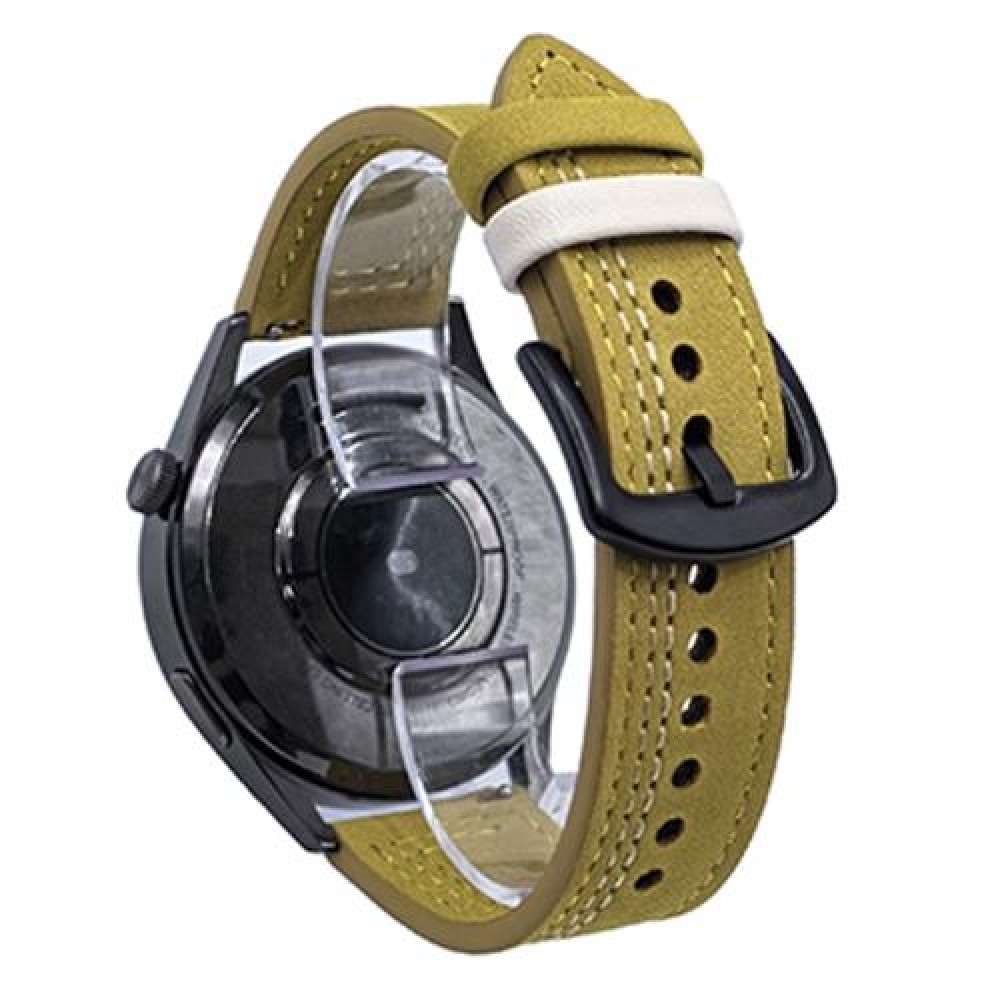 Δερμάτινο λουράκι Seven-Line pattern για το HUAWEI WATCH GT 3 42 mm Light Yellow White Thread Δερμάτινο λουράκι Seven-Line pattern για το HUAWEI WATCH GT 3 42 mm Light Yellow White Thread