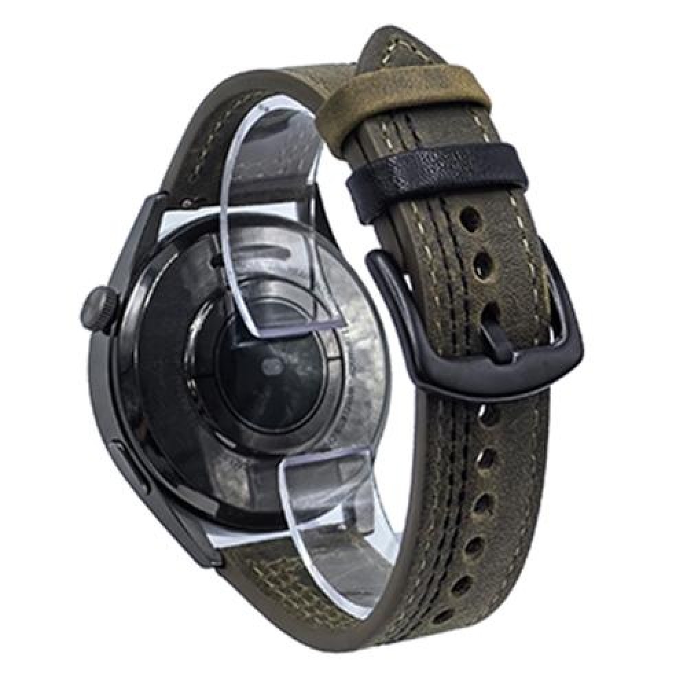 Δερμάτινο λουράκι Seven-Line pattern για το HUAWEI WATCH GT 3 42 mm Army Green Black Thread Δερμάτινο λουράκι Seven-Line pattern για το HUAWEI WATCH GT 3 42 mm Army Green Black Thread
