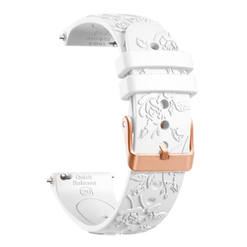 Λουράκι σιλικόνης embossed flowers pattern με rose gold κούμπωμα για το HUAWEI WATCH GT 3 42 mm White Λουράκι σιλικόνης embossed flowers pattern με rose gold κούμπωμα για το HUAWEI WATCH GT 3 42 mm White
