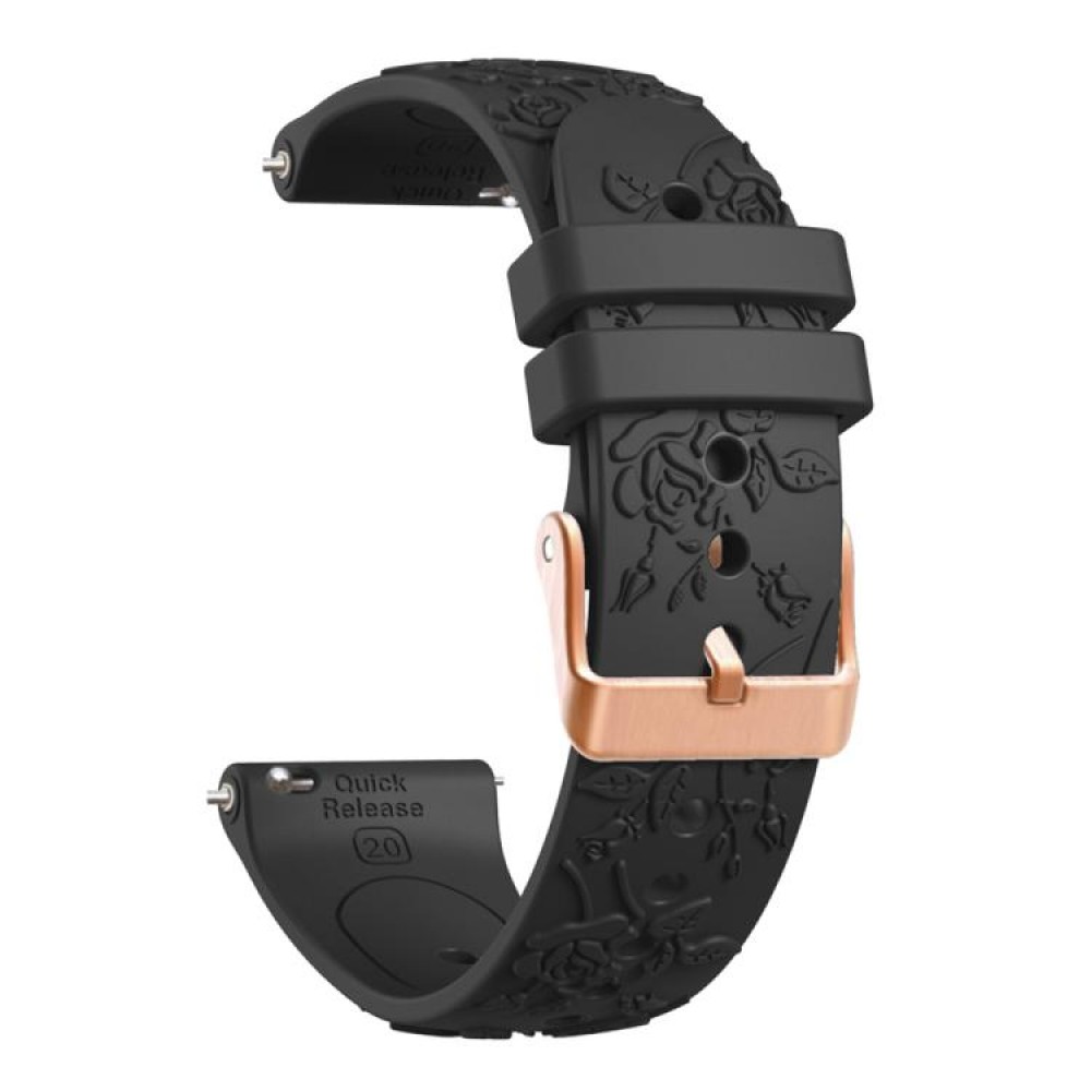 Λουράκι σιλικόνης embossed flowers pattern με rose gold κούμπωμα για το HUAWEI WATCH GT 3 42 mm Black Λουράκι σιλικόνης embossed flowers pattern με rose gold κούμπωμα για το HUAWEI WATCH GT 3 42 mm Black