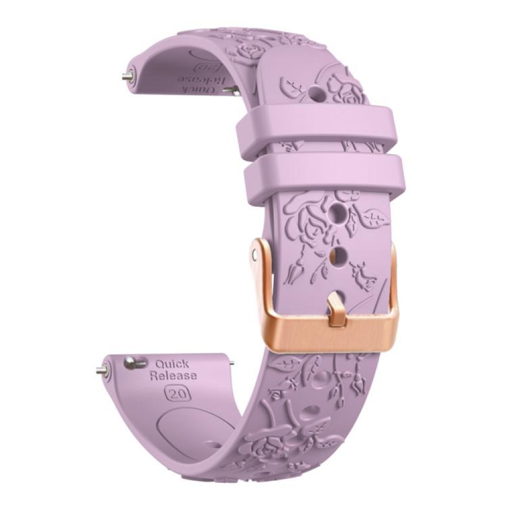 Λουράκι σιλικόνης embossed flowers pattern με rose gold κούμπωμα για το HUAWEI WATCH GT 3 42 mm Light Purple Λουράκι σιλικόνης embossed flowers pattern με rose gold κούμπωμα για το HUAWEI WATCH GT 3 42 mm Light Purple