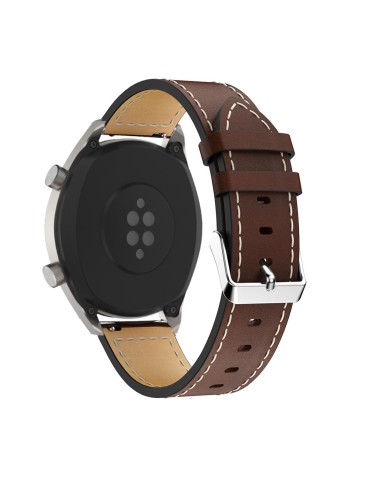 Δερμάτινο λουράκι με λευκές διακοσμητικές ραφές για το  Huawei Watch 3 (46mm) / Huawei watch 3 Pro (48mm) / Huawei Watch GT 2 Pro (47mm) / Honor GS Pro 48mm - Dark Brown