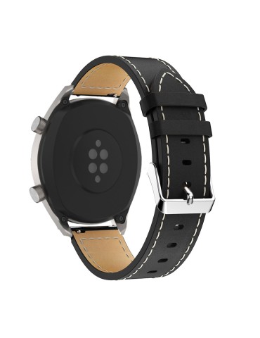 Δερμάτινο λουράκι με λευκές διακοσμητικές ραφές για το Realme Watch S - Black